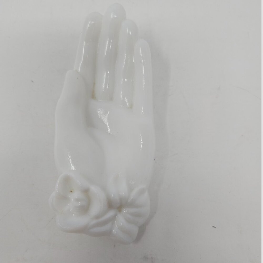 Antique McKee Milk Glass Victorian Single Hand Shape Trinket Dish EAPG